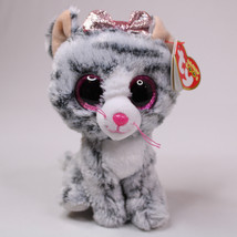 TY Beanie Boos KIKI The Grey Tabby Cat Glitter Big Eyes With Pink Nose 6 Inch - £6.67 GBP