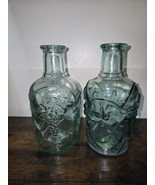 Vintage Canadian Pressed Glass Decanter Fruit Design Aqua Blue 7.5” Set ... - £38.71 GBP