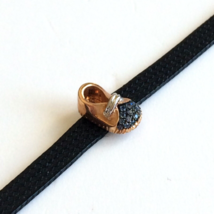 Bracelet femme 18 carats bicolore or noir soie chaussures bleu saphirs - $532.81