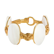 Modern Oval Link Brass Mother of Pearl Sea Shells Bracelet - £12.76 GBP