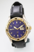 Relic Wet Watch Men Silver Gold Stainless St Brown Leather 50m Date Blue Quartz - £26.53 GBP