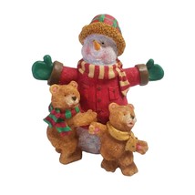 Snowman with Teddy Bear Figurine Red Coat Scarf Hug Holiday Christmas Wi... - £8.70 GBP