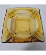 Amber Glass Square Cigar Ashtray Mid Century Thick 6 X 6 Vtg - $20.26 CAD