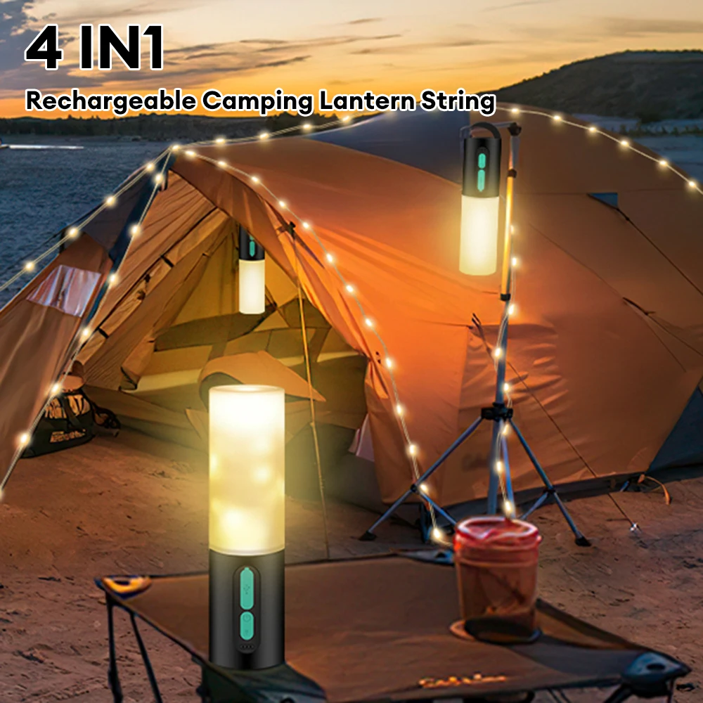 4 in 1 Design Camping String Lights 33Ft String Light with Camping Lantern  - £26.21 GBP