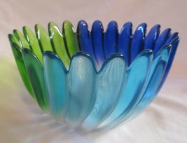 Walther Glas Petal Art Glass Bowl Set Ombre Blue Green Solaris Swirl German - £27.52 GBP