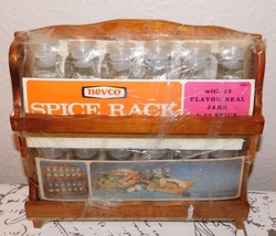 Vintage NOS 2-Tier Gourmet SPICE RACK w/12 Flavor Seal JARS &amp; 32 Spice Labels  - £23.69 GBP