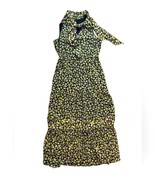 Who What Wear Neon Floral Yellow Black Long Maxi Dress Tiered Medium Cot... - $34.28 CAD