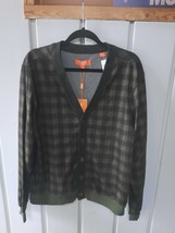 Tallia Men&#39;s Green/Black Stretch Plaid Cardigan Sweater NWT Sz XL - £23.22 GBP