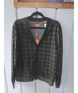 Tallia Men&#39;s Green/Black Stretch Plaid Cardigan Sweater NWT Sz XL - £23.39 GBP