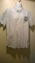 Tommy Hilfiger Men&#39;s Shirt XL Striped Short Sleeve Button TH Blue Crown Trim fit - £17.22 GBP