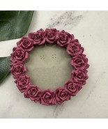 Carr Vintage 90s Rose Floral Picture Frame Round Small Pink 3d Flowers C... - $25.73