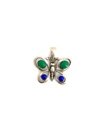 Vintage Sterling Silver blue and green cabochon butterfly pendant 925 SE... - $49.50
