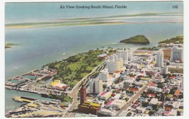 Vintage Postcard Air View Looking South Miami Florida Linen 1940&#39;s Unused - £5.34 GBP