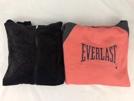 Everlast Sport Logo Sweatshirt Lot Women Medium Coral Gray Hoodie Black Zipper - £22.34 GBP
