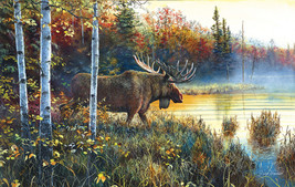 Framed canvas art print giclee lake autumn moose forest wildlife - £31.64 GBP+