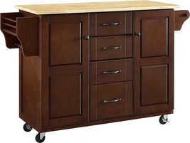 Crosley Furniture Eleanor Full Size Kitchen Cart With Natural Wood Top, Mahogany - £331.72 GBP