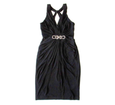 NWT London Times Black Chain Embellished Twist Back Pleated Jersey Dress 4 - £7.88 GBP