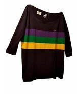 Off Shoulder Oversized L/XL Mardi Gras Black Purple Green Gold Womens Shirt - £32.55 GBP