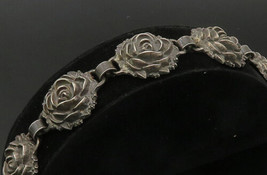 925 Sterling Silver - Vintage Antique Rose Flower Motif Chain Bracelet - BT8973 - £130.11 GBP