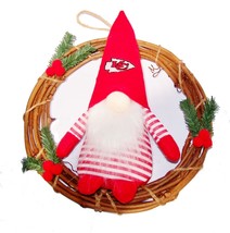 Kansas City Chiefs NFL Gnome Holiday Wreath 10&quot; D Embroidered Logo - £15.50 GBP