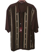 Silversilk Men XL Brown Button-Up Shirt With Striped Pattern &amp; Collared ... - $689.25 MXN