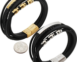 316L Stainless Steel 18k Gold Plated 26mm Beaded ID Tag Leather Bracelet 8” - $28.99