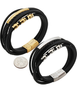 316L Stainless Steel 18k Gold Plated 26mm Beaded ID Tag Leather Bracelet 8” - $28.99