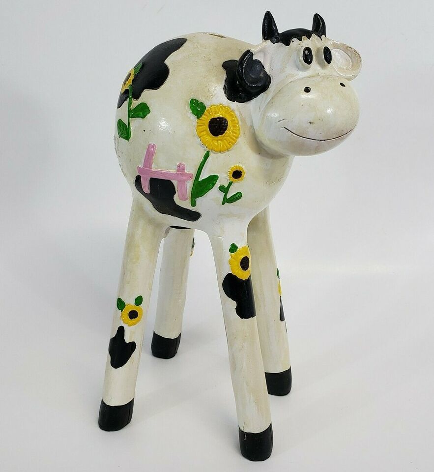 Primary image for Hollister Cow Piggy Bank Figurine long legs Novelty decor  11"