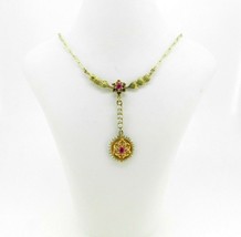 14k Gold Victorian Lavaliere Necklace Red Paste/Glass Stones Seed Pearls #J4514 - $564.30