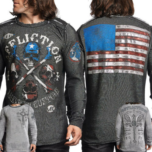 Primary image for Affliction Apocalypse 4 Skull Flag Reverse Mens Long Sleeve Thermal Black Silver