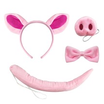 4 Pcs Halloween Pig Ears Headband Nose Bow Tie Tail Pink Pig Hair Hoops Bowtie A - £18.74 GBP