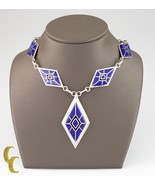 .925 Sterling Silver &amp; Lapis Diamond Shaped Navajo Necklace - $2,013.89 CAD