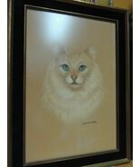 Schneider Painting on felt Cat Portrait 14"x19" Black Velvet Frame Mid C... - $35.99