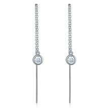 Dangle Drop 925 Sterling Silver Earrings One Line Long Elegant Bridal Threaders - £81.10 GBP