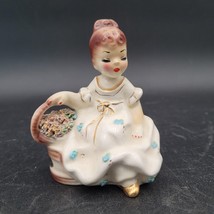 Vintage Josef Originals California Camille Girl Sitting With Basket Of Flowers - £35.04 GBP