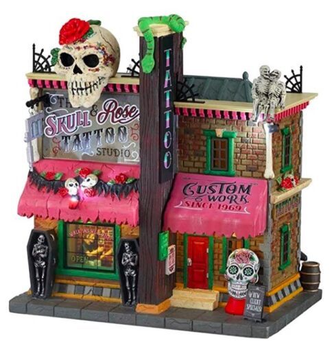 LEMAX Spooky Town 2021 THE SKULL & ROSE TATTOO STUDIO #15751 Lighted Building - $62.94