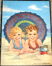 Inlay Puzzle  children beach umbrella Florence Kroger 1948 Vintage PET R... - $15.30