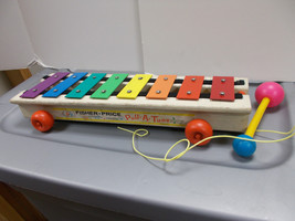 Fisher Price Pull A Tune Wood Metal Xylophone Toy Model 870 With Mallet ... - $13.37