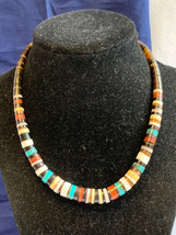 Zuni Native Design Necklace Semi Precious Stone Disc Beads Multicolor 16&quot; - £110.42 GBP