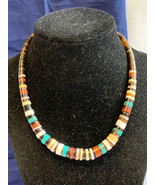 Zuni Native Design Necklace Semi Precious Stone Disc Beads Multicolor 16&quot; - £109.13 GBP