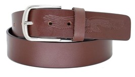 Paul Walter Men&#39;s Eagle Print Genuine Leather Jeans Belt with Heavy Buckle Brown - £11.79 GBP+