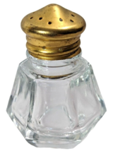 Vintage Mini Salt Pepper Spice Shaker Clear Glass Gold Color Metal Lid 2... - $16.48