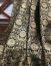 Indian Banarasi Brocade fabric Black &amp; Gold Fabric Wedding Dress Fabric -NF134 - £5.98 GBP+