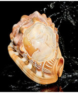 Vintage Italian Hand-Carved Cameo Horned Helmet Shell Mermaid Mythology ... - €77,88 EUR
