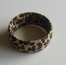 Leopard Print Fabric Bangle Bracelet 1 1/4" Wide - $13.85