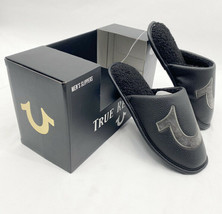 True Religion Premium Leather Slippers Slides Black Gray Men’s Sz (S- 7/8)  NEW - £45.90 GBP