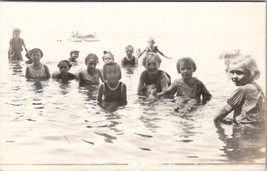 RPPC Adorable Children Swimming Wading Boating Lake Scene Postcard Y18 - £15.58 GBP