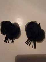 2 Vintage Black Fabric Rose Flower Plastic Hair Comb Up Do Hair Accessory - £9.48 GBP