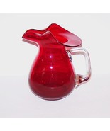 FABULOUS VINTAGE RUBY/ORANGE BLOWN ART GLASS PITCHER WITH ICE LIP &amp; CLEA... - $54.44
