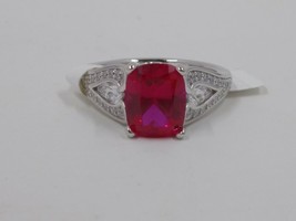 Red Cubic Zirconia and White Cubic Zirconia Ring, Sterling Silver - £31.90 GBP